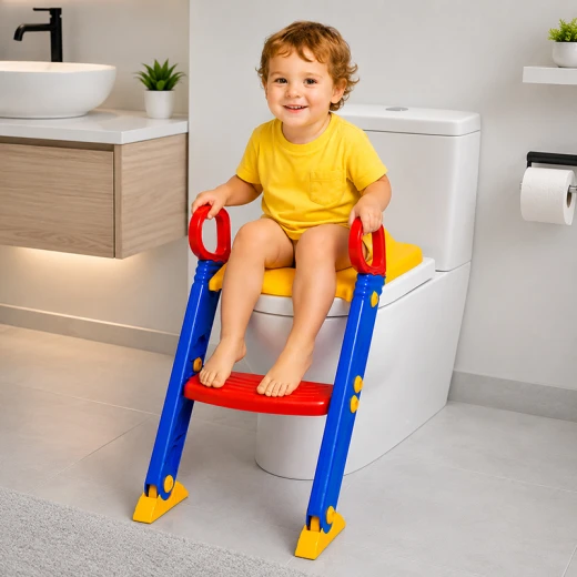 Training Seat Toddler Child Toilet Trainer with Step Stool Ladder – Foldable Potty Training Seat with Anti-Slip Step & Handrails for Kids Ages 1–4 Years - Rs Toys - Image 4
