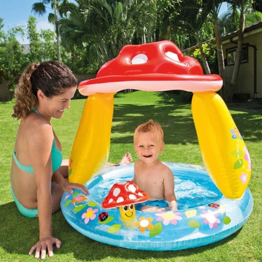 Intex Mushroom Inflatable Baby Pool with Sunshade & Inflatable Soft Floor 102×89 cm – Safe & Comfortable Pool for Ages 1–3  - Rs Toys - Image 2