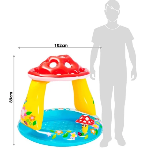Intex Mushroom Inflatable Baby Pool with Sunshade & Inflatable Soft Floor 102×89 cm – Safe & Comfortable Pool for Ages 1–3  - Rs Toys - Image 3