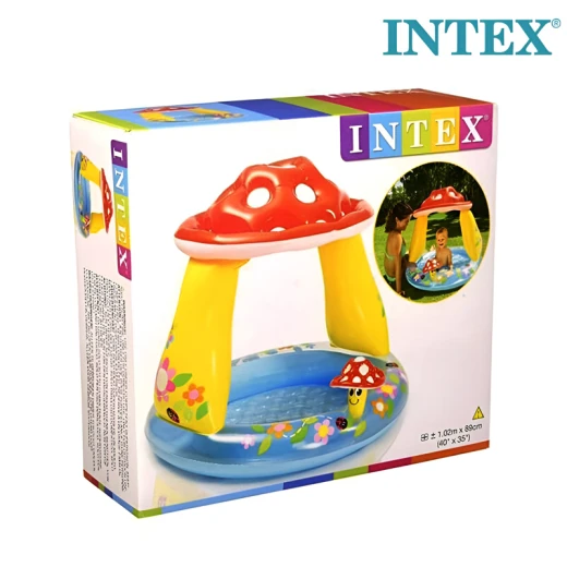 Intex Mushroom Inflatable Baby Pool with Sunshade & Inflatable Soft Floor 102×89 cm – Safe & Comfortable Pool for Ages 1–3  - Rs Toys - Image 4