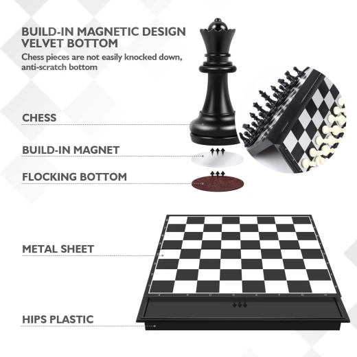 High-Quality Large Magnetic Chess Game with Foldable Black & White Chess Board (36 x 36 cm) - Rs Toys - Image 7