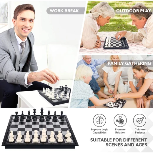High-Quality Large Magnetic Chess Game with Foldable Black & White Chess Board (36 x 36 cm) - Rs Toys - Image 8