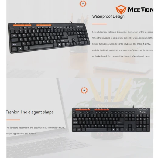 Meetion  Wired USB Keyboard Multimedia keys  -Black - Arabic , English Layout Language  (K600M-RS) - Meetion - Image 5