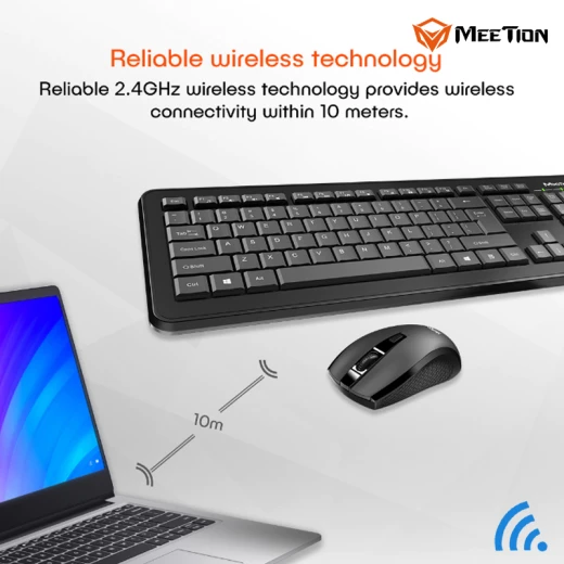 MeeTion Computer Wireless Keyboard and Mouse Bundle -Black Arabic , English Layout Language(MT-C4120-RS ) - Meetion - Image 2