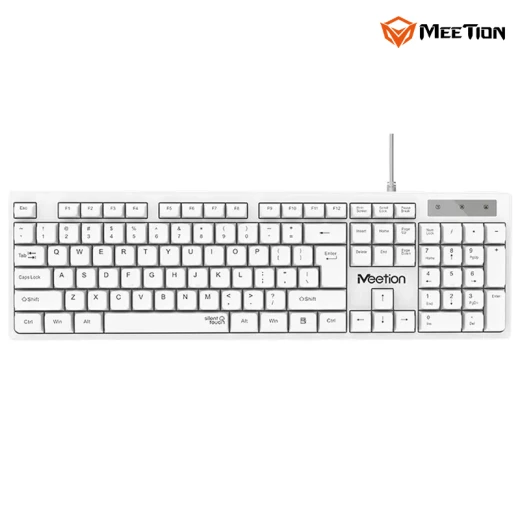 Meetion  Wired USB Standard Keyboard  Full-Size Spill-Resistant Quiet Membrane Keyboard -White - Arabic , English Layout Language   (MT-K300-RS) - Meetion - Image 2
