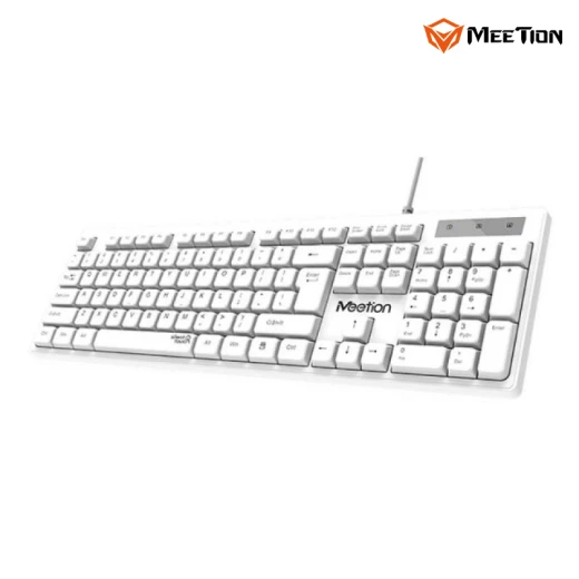 Meetion  Wired USB Standard Keyboard  Full-Size Spill-Resistant Quiet Membrane Keyboard -White - Arabic , English Layout Language   (MT-K300-RS) - Meetion - Image 4