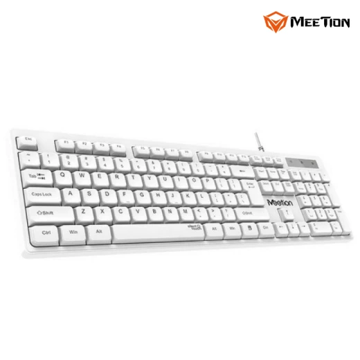 Meetion  Wired USB Standard Keyboard  Full-Size Spill-Resistant Quiet Membrane Keyboard -White - Arabic , English Layout Language   (MT-K300-RS) - Meetion - Image 5