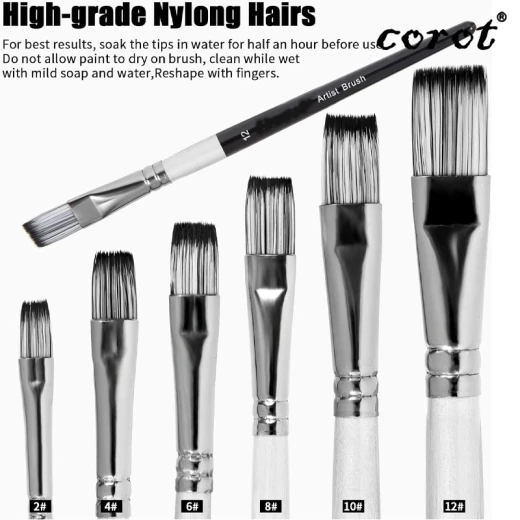 Corot Pain Brushes 6 Pcs of Flat Brushes, Suitable For Broad Coverage, Premium Nylon Bristles with Excellent Softness, Toughness (KLNLHB0103) - Rs Toys - Image 5
