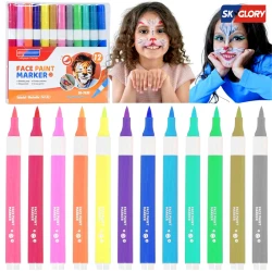 أقلام رسم الوجه بـ12 لونًا، قابلة للغسل، مناسبة للوشوم المؤقتة والرسم على البشرة بطرف فرشاة (-7630).