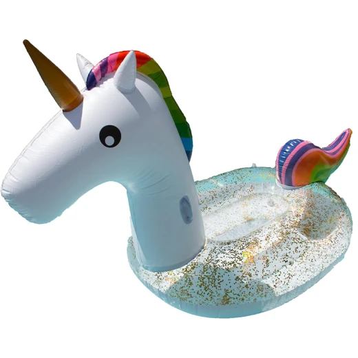 Giant Inflatable Glitter Unicorn Floater Air Mattress With Handles Age 14+ Size 275 x 140 x 120 cm High Quality Vinyl White With Rainbow Mane (EN15649-1) - Rs Toys - Image 2