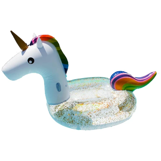Giant Inflatable Glitter Unicorn Floater Air Mattress With Handles Age 14+ Size 275 x 140 x 120 cm High Quality Vinyl White With Rainbow Mane (EN15649-1) - Rs Toys - Image 3