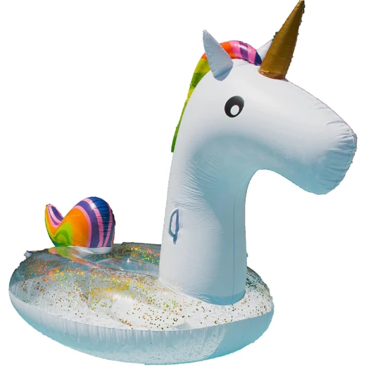Giant Inflatable Glitter Unicorn Floater Air Mattress With Handles Age 14+ Size 275 x 140 x 120 cm High Quality Vinyl White With Rainbow Mane (EN15649-1) - Rs Toys - Image 4