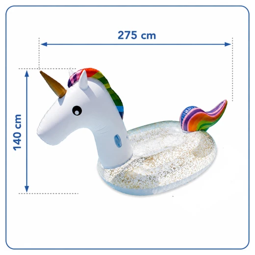 Giant Inflatable Glitter Unicorn Floater Air Mattress With Handles Age 14+ Size 275 x 140 x 120 cm High Quality Vinyl White With Rainbow Mane (EN15649-1) - Rs Toys - Image 5