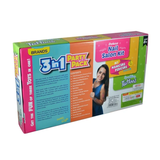 3 in 1 Party Nail Salon Kit with Manicure, Pedicure and Sparkling Tattoos (Pack of 3), Toys for Girls 8+ - Rs Toys - Image 3