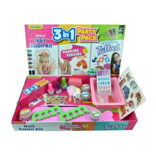 3 in 1 Party Nail Salon Kit with Manicure, Pedicure and Sparkling Tattoos (Pack of 3), Toys for Girls 8+ - Rs Toys - Image 2
