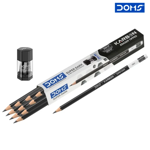 DOMS KARBON Super Dark HB-2 Graphite Pencils Pack Of 12 Pencils With Free Sharpener Eraser Tip (8492-RS) - Rs Toys - Image 2