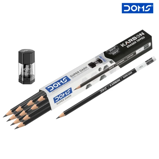 DOMS KARBON Super Dark HB-2 Graphite Pencils Pack Of 12 Pencils With Free Sharpener Eraser Tip (8492-RS) - Rs Toys - Image 3