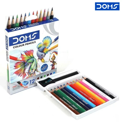 DOMS - Wood Colour Pencils 12 Colors 8.5 cm LOng With Free Sharpener & Pencil extender (3443-RS) - Rs Toys - Image 2
