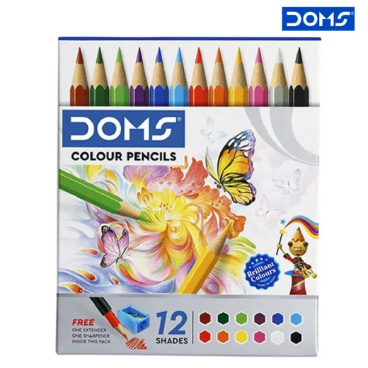 DOMS - Wood Colour Pencils 12 Colors 8.5 cm LOng With Free Sharpener & Pencil extender (3443-RS) DOMS - Wood Colour Pencils 12 Colors 8.5 cm LOng With Free Sharpener & Pencil extender (3443-RS)