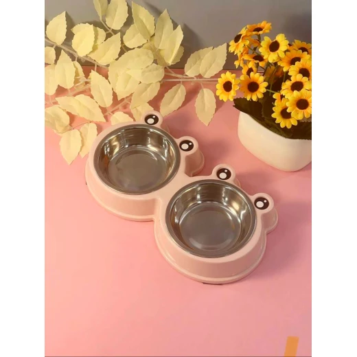 pets Stylish double pet feeding bowl with a cute frog-face design - Pets - Image 2