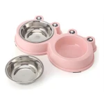 pets Stylish double pet feeding bowl with a cute frog-face design - Pets