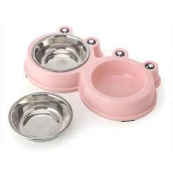 pets Stylish double pet feeding bowl with a cute frog-face design