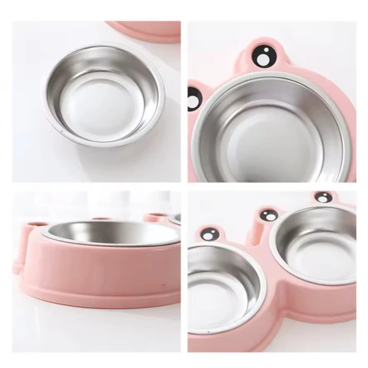 pets Stylish double pet feeding bowl with a cute frog-face design - Pets - Image 3