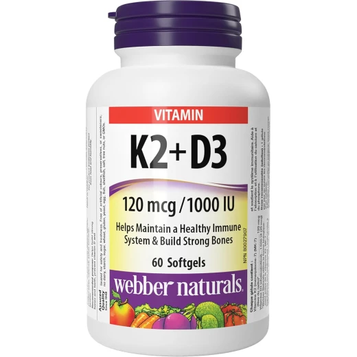 Webber Naturals Vitamin K2 with D3, 60 Softgels, Helps Support Bones, Teeth, and Immune Function, Gluten & Dairy Free Webber Naturals Vitamin K2 with D3, 60 Softgels, Helps Support Bones, Teeth, and Immune Function, Gluten & Dairy Free