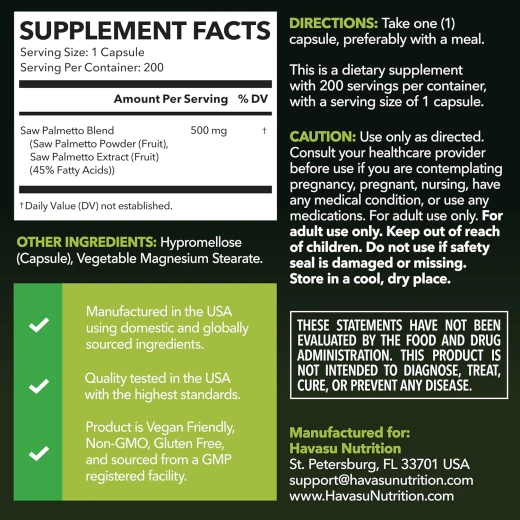 Saw Palmetto for Men Prostate Health Supplement to Promote Urinary Tract Function - 500mg Per Serving - 200 Count - DHT Blocker Hair Vitamin - Vegan, Non-GMO Capsules, Over 6 Month Supply - Image 3