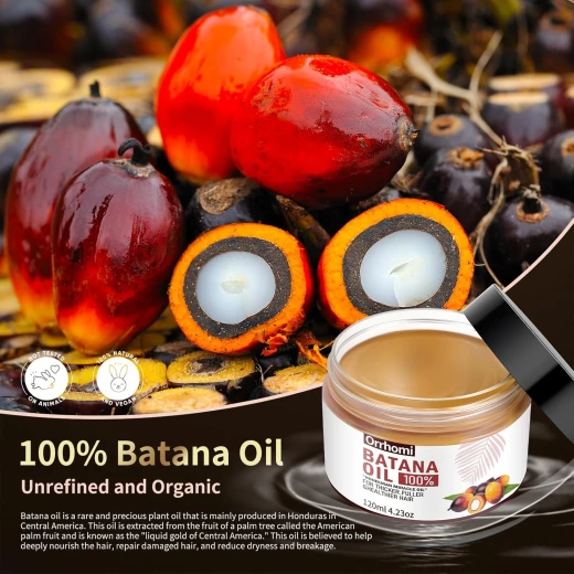 Batana Oil for Hair Growth, 100% Pure & Organic, Cold Pressed Traditional Palm Nut, Unrefined Hair Growth Oil Prevents Hair Loss - Orhomi - Image 2