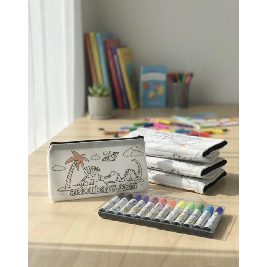 Kids Art & Craft Kit: 12 Canvas Dinosaur Pencil Cases to Color - Includes Marker Set. Kids Art & Craft Kit: 12 Canvas Dinosaur Pencil Cases to Color - Includes Marker Set.