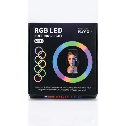 RGB LED Ring Light MJ33 with Phone Holder & Desk Stand – USB Powered Multi-Color Lighting for Live Streaming, Makeup, Photography & Study Use RGB LED Ring Light MJ33 with Phone Holder & Desk Stand – USB Powered Multi-Color Lighting for Live Streaming, Makeup, Photography & Study Use