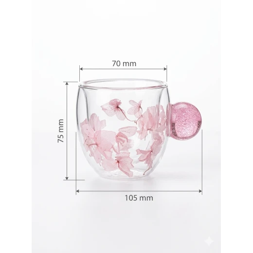 ٦٠مل كوب زجاج مزدوج مع زهور وردية - مايا - Image 2