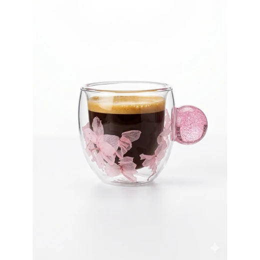 ٦٠مل كوب زجاج مزدوج مع زهور وردية - مايا - Image 3