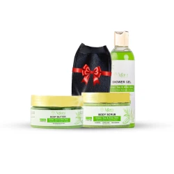 Aglaea Package with Green Tea & Aloe Vera (Body Scrub 275 ml + Body Butter 200 ml + Shower Gel 275 ml + Free Body Loofah)
