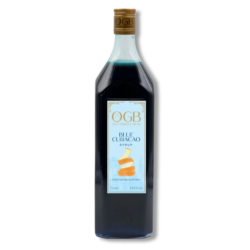 OGB Blue Curacao Syrup 1 liter A tropical citrus blue flavor, perfect for cocktails and exotic drinks - Old Grizzly bear