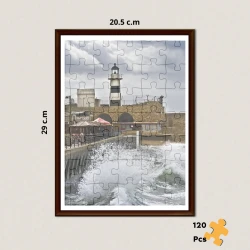 منارة عكا فلسطين، أحجية 120 قطعة مع إطار زجاجي وكرت معلومات باللغتين تعرف على معلم ساحلي تاريخي
