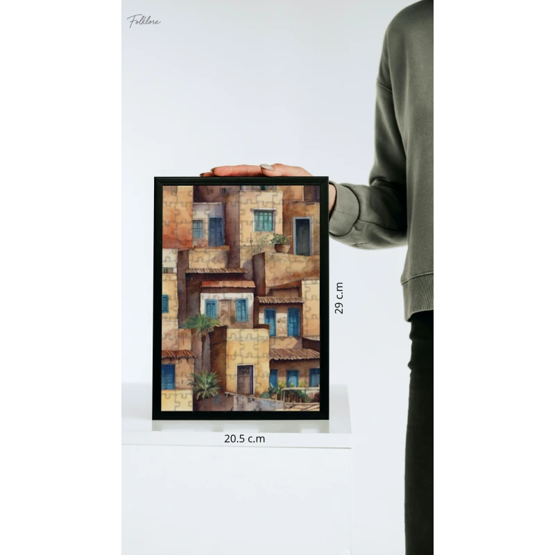 بازل 120 قطعة, منازل تراثية بتصميم سلالم, لوحة مائية, 20.5 × 29 سم, مناسب للكبار والأطفال - فلكلور