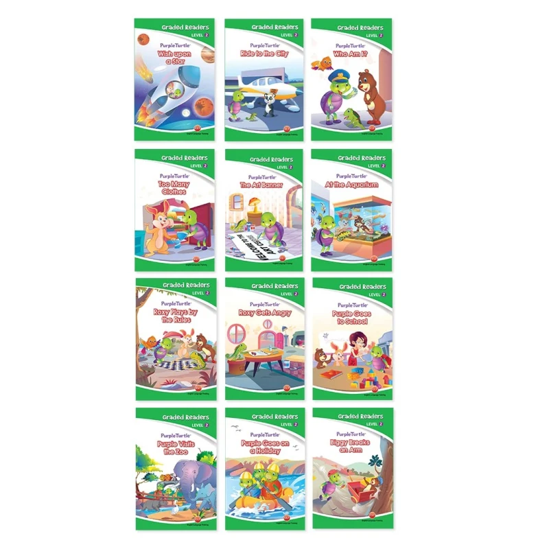 Purple Turtle Graded Readers, Level 2 (Box Set) | 12 Soft Cover English Storybooks for Early Readers - Dar Al-Zeenat
