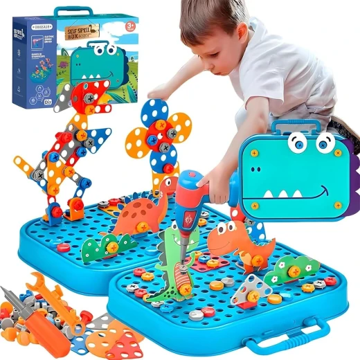 AS Art The Original Little Engineer Box 4D, 224 Pieces Building Set with Electric Drill, 43+ Patterns, STEM Toy for Kids Ages 3+ AS Art The Original Little Engineer Box 4D, 224 Pieces Building Set with Electric Drill, 43+ Patterns, STEM Toy for Kids Ages 3+