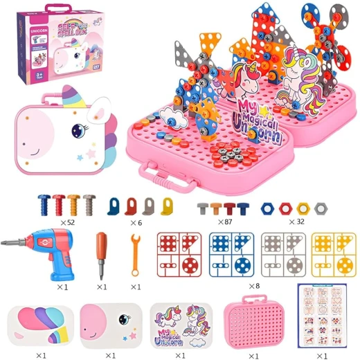 STEM Toys for 3 4 5 6 Year Old, Drill Toy for Kid,Construction Games with Toy Drill,Creative Engineering Building Kits,Kid Tool Set for Toddler Preschool,Christmas Gifts for Boy and Girl (Unicorn) - AS art - Image 3
