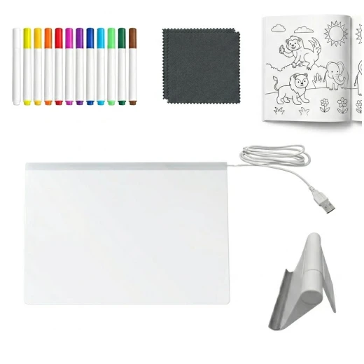  LED Lighted Drawing Board, 20x30cm Acrylic Surface with 7 Colored Pens, Stand & 2 Erasers, Creative Reusable Writing - AS art - Image 2