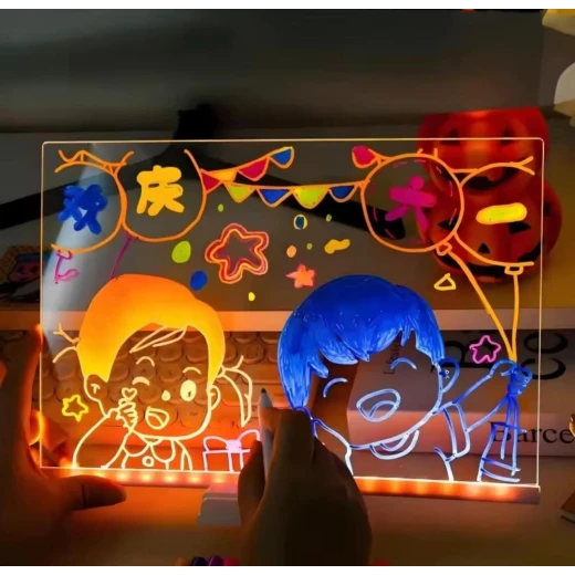 لوحة رسم فنية مضاءة بتقنية ، سطح أكريليك 20×30 سم مع 7 أقلام ملونة وحامل وممحاتين، لوحة كتابة ورسم إبداعية لوحة رسم فنية مضاءة بتقنية ، سطح أكريليك 20×30 سم مع 7 أقلام ملونة وحامل وممحاتين، لوحة كتابة ورسم إبداعية