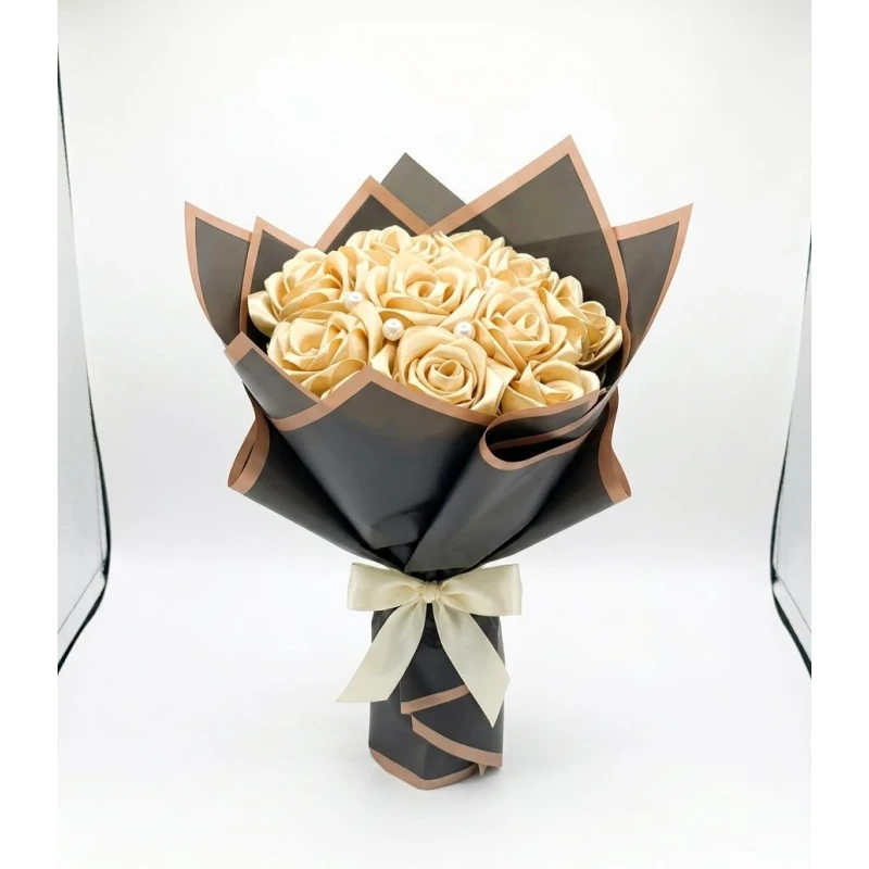 Handmade Satin Rose Bouquet,  Luxury Pink Flowers, Elegant, Everlasting Gift for Special Occasions - AS art