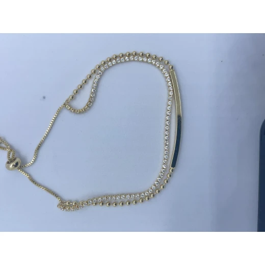 AURA Delicate gold zircon bracelet with a double-rope design – one lined with crystals, the other uniquely textured. A stylish, free-size piece for refined elegance - Aura - Image 2