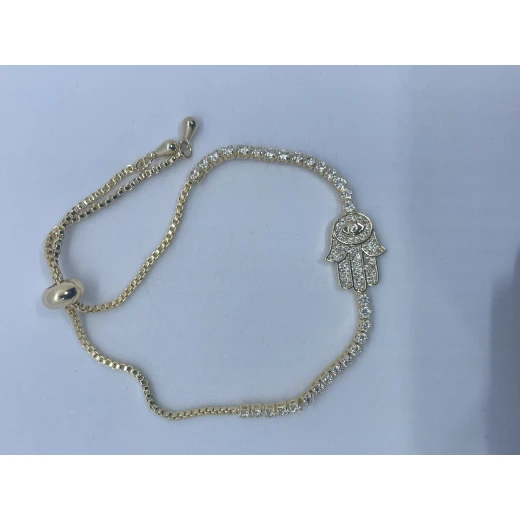 AURA Gold zircon bracelet with central Hand of Fatima and crystal-studded rope – free size and color-guaranteed, elegant with a touch of protection - Aura - Image 2