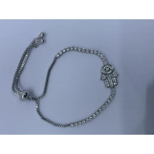 AURA Stylish silver zircon bracelet with a central Hand of Fatima and crystal-studded rope – free size and color-guaranteed, blending elegance and meaning - Aura - Image 2