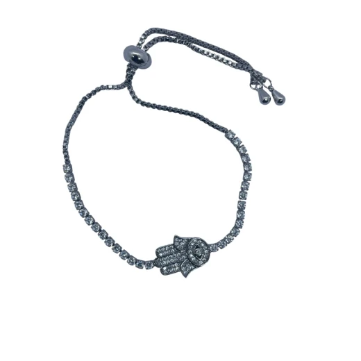 AURA Stylish silver zircon bracelet with a central Hand of Fatima and crystal-studded rope – free size and color-guaranteed, blending elegance and meaning AURA Stylish silver zircon bracelet with a central Hand of Fatima and crystal-studded rope – free size and color-guaranteed, blending elegance and meaning
