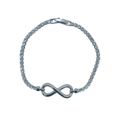 AURA Stylish silver zircon bracelet with shimmering crystals and a central infinity symbol – a blend of elegance and timeless meaning.