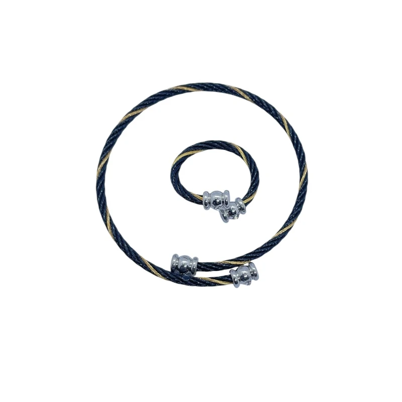 AURA Free-size bracelet and ring set featuring an elegant head design combining silver, gold, and black colors, offering a unique and modern look color guaranteed. - Aura